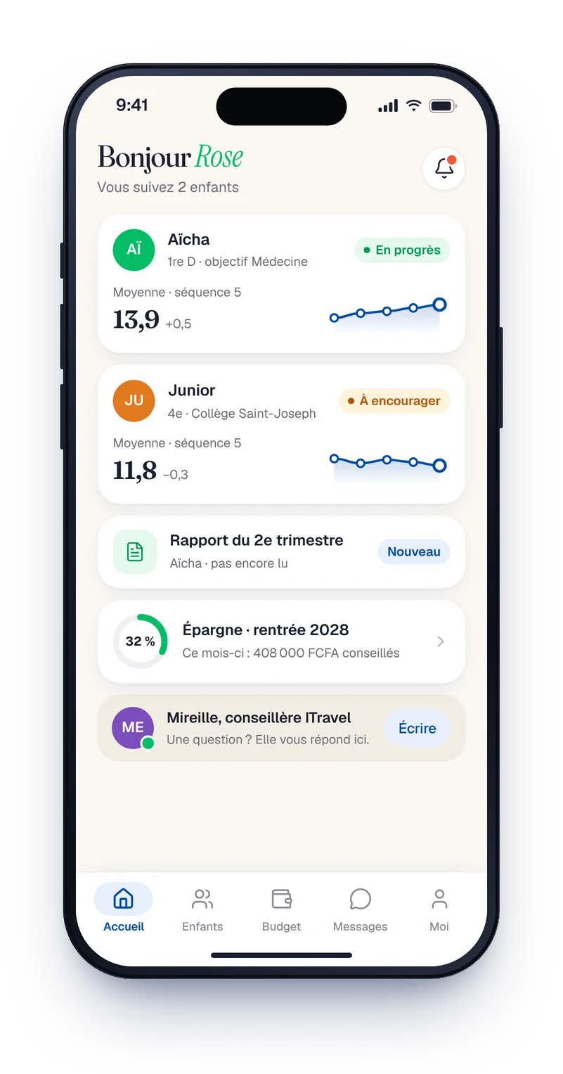 Écran iTravel 2.0 — profil Parent