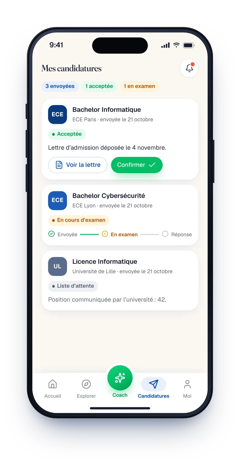 Écran iTravel 2.0 — profil Étudiant